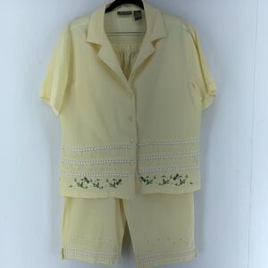 Vtg Large 2pc Set Floral Cottagecore Dragon Fly Embroidered‎ Beach Coastal